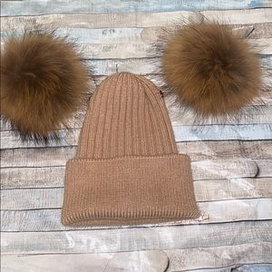 Raccoon Fur PomPom Beanie Hat